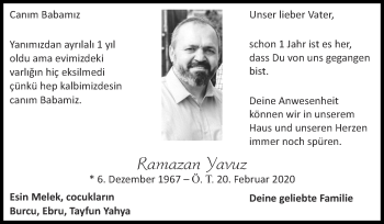 Traueranzeige von Ramazan Yavuz von Zeitung am Sonntag