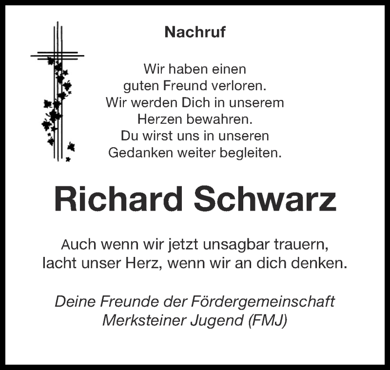  Traueranzeige für Richard Schwarz vom 21.02.2021 aus Zeitung am Sonntag