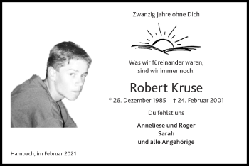 Traueranzeige von Robert Kruse von Zeitung am Sonntag
