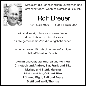 Traueranzeige von Rolf Breuer von Zeitung am Sonntag