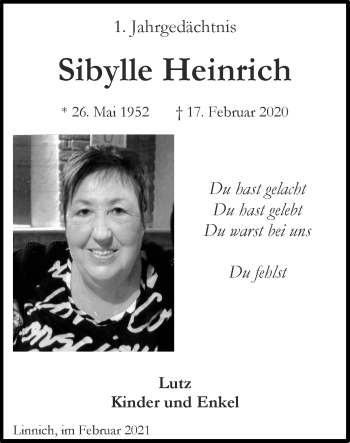 Traueranzeige von Sibylle Heinrich von Zeitung am Sonntag