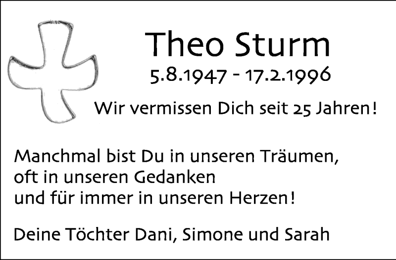  Traueranzeige für Theo Sturm vom 13.02.2021 aus Aachener Zeitung / Aachener Nachrichten