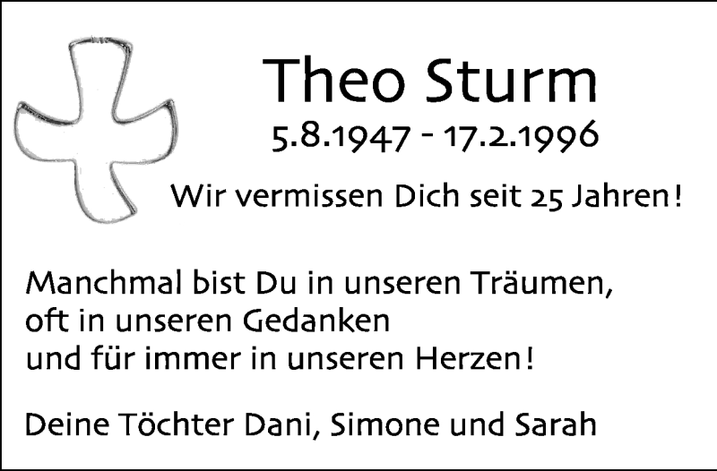  Traueranzeige für Theo Sturm vom 14.02.2021 aus Zeitung am Sonntag