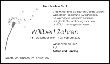 Traueranzeige von Willibert Zohren von Zeitung am Sonntag