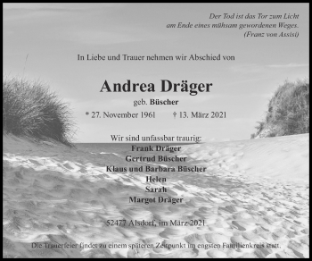 Traueranzeige von Andrea Dräger von Zeitung am Sonntag