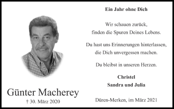 Traueranzeige von Günter Macherey von Zeitung am Sonntag
