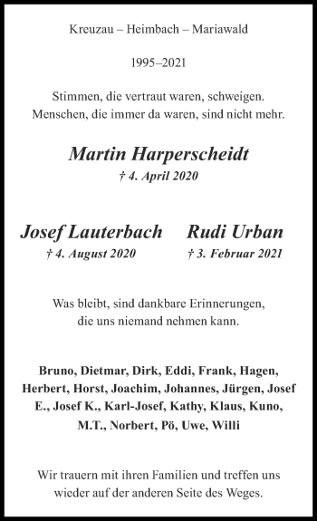 Traueranzeige von Josef Lauterbach von Zeitung am Sonntag