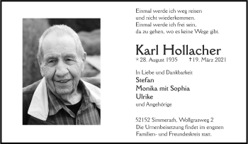 Traueranzeige von Karl Hollacher von Aachener Zeitung / Aachener Nachrichten