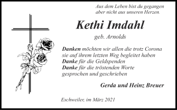 Traueranzeige von Kethi Imdahl von Zeitung am Sonntag