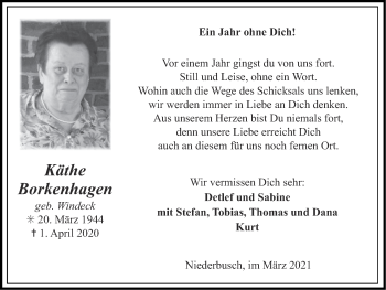 Traueranzeige von Käthe Borkenhagen von Zeitung am Sonntag