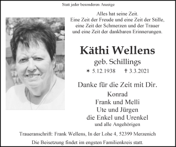 Traueranzeige von Käthi Wellens von Zeitung am Sonntag
