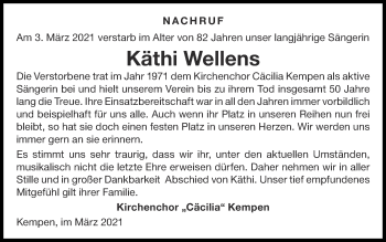 Traueranzeige von Käthi Wellens von Zeitung am Sonntag