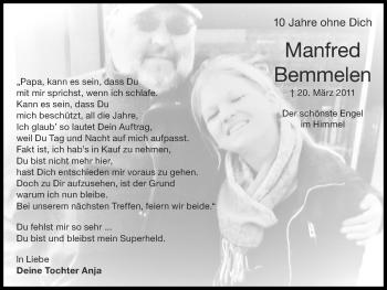 Traueranzeige von Manfred Bemmelen von Zeitung am Sonntag