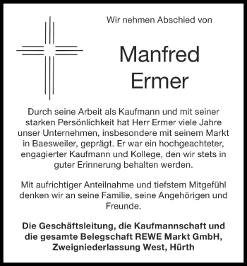 Traueranzeige von Manfred Ermer von Zeitung am Sonntag