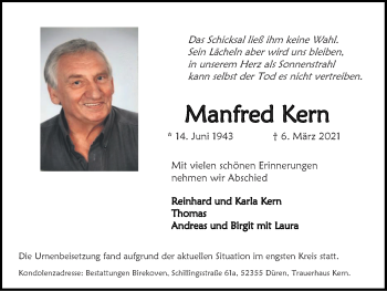 Traueranzeige von Manfred Kern von Zeitung am Sonntag