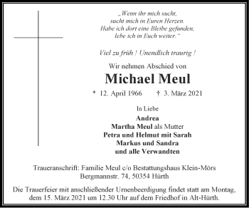 Traueranzeige von Michael Meul von Zeitung am Sonntag