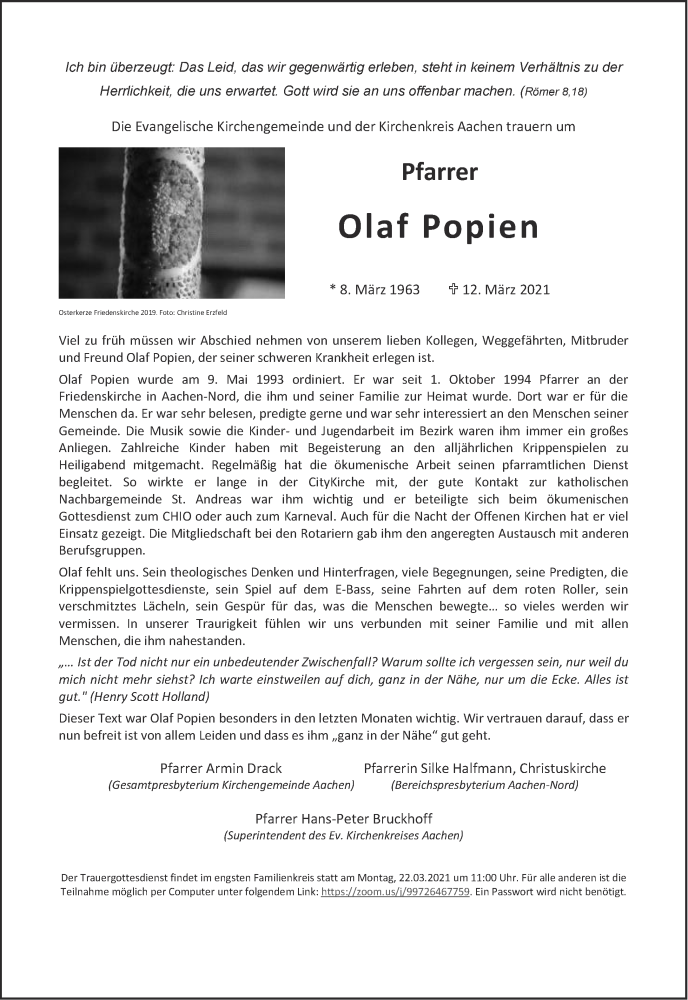  Traueranzeige für Olaf Popien vom 20.03.2021 aus Aachener Zeitung / Aachener Nachrichten