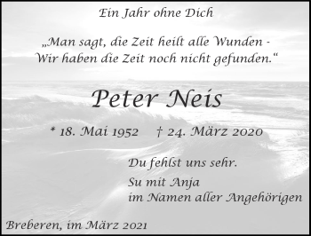 Traueranzeige von Peter Neis von Zeitung am Sonntag