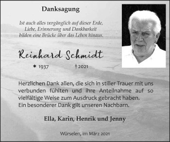 Traueranzeige von Reinhard Schmid von Zeitung am Sonntag