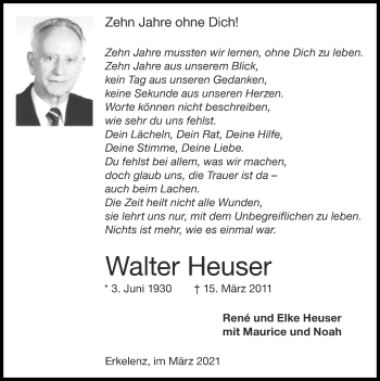 Traueranzeige von Walter Heuser von Zeitung am Sonntag