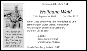 Traueranzeige von Wolfgang Wald von Zeitung am Sonntag