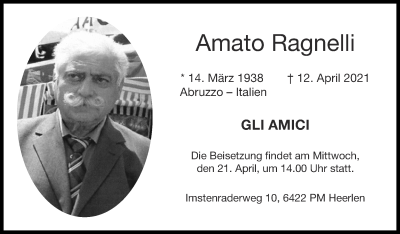  Traueranzeige für Amato Ragnelli vom 18.04.2021 aus Zeitung am Sonntag