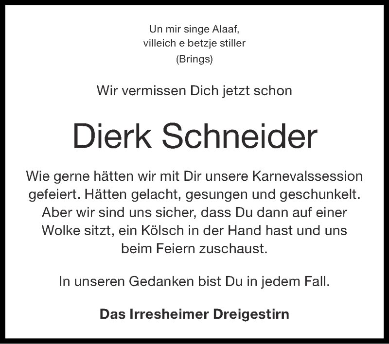  Traueranzeige für Dierk Schneider vom 18.04.2021 aus Zeitung am Sonntag