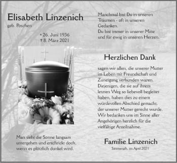 Traueranzeige von Elisabeth Linzenich von Zeitung am Sonntag