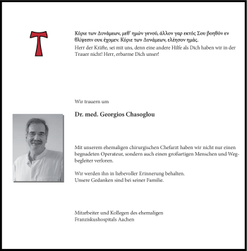Traueranzeige von Georgios Chasoglou von Aachener Zeitung / Aachener Nachrichten