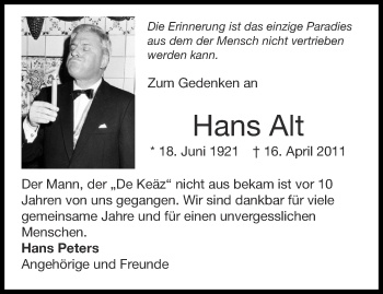 Traueranzeige von Hans Alt von Aachener Zeitung / Aachener Nachrichten