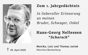 Traueranzeige von Hans-Georg Nellessen von Zeitung am Sonntag