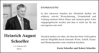 Traueranzeige von Heinrich August Schoeller von Aachener Zeitung / Aachener Nachrichten