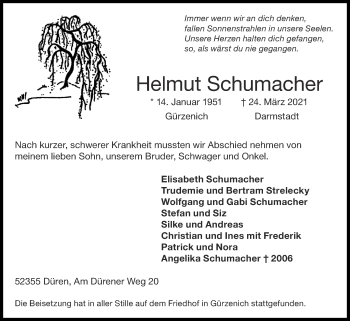 Traueranzeige von Helmut Schumacher von Zeitung am Sonntag