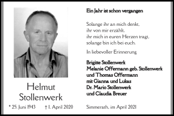 Traueranzeige von Helmut Stollenwerk von Zeitung am Sonntag