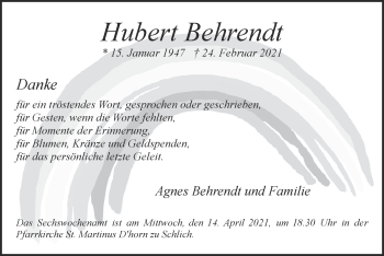 Traueranzeige von Hubert Behrendt von Zeitung am Sonntag