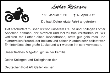 Traueranzeige von Lothar Reimann von Zeitung am Sonntag