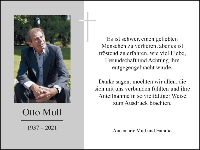  Traueranzeige für Otto Mull vom 04.04.2021 aus Zeitung am Sonntag
