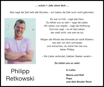 Traueranzeige von Philipp Retkowski von Zeitung am Sonntag