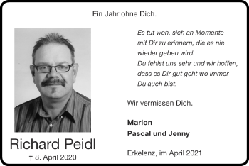 Traueranzeige von Richard Peidl von Zeitung am Sonntag