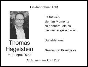 Traueranzeige von Thomas Hagelstein von Zeitung am Sonntag