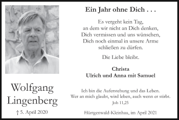Traueranzeige von Wolfgang Lingenberg von Zeitung am Sonntag