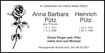 Traueranzeige von Anna Barbara Pütz von Aachener Zeitung / Aachener Nachrichten