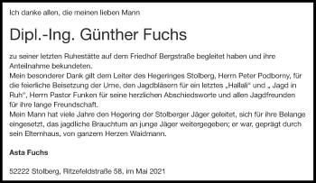 Traueranzeige von Günther Fuchs von Aachener Zeitung / Aachener Nachrichten