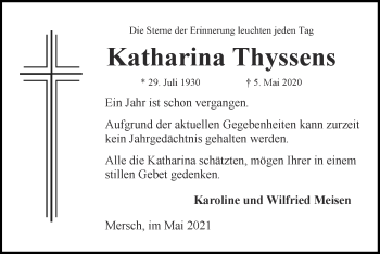 Traueranzeige von Katharina Thyssens von Zeitung am Sonntag