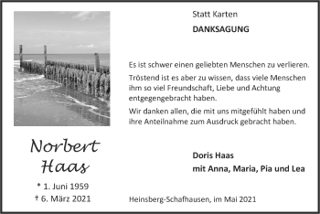 Traueranzeige von Norbert Haas von Zeitung am Sonntag