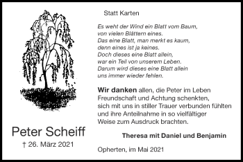 Traueranzeige von Peter Scheiff von Zeitung am Sonntag