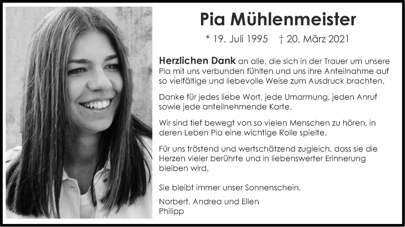  Traueranzeige für Pia Mühlenmeister vom 02.05.2021 aus Zeitung am Sonntag