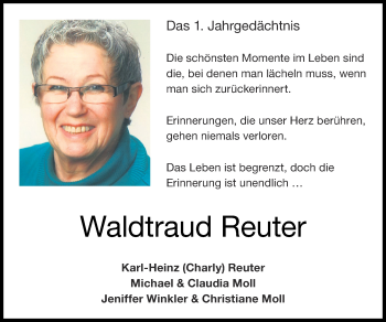 Traueranzeige von Waldtraud Reuter von Zeitung am Sonntag