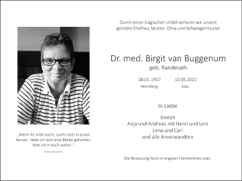 Traueranzeige von Birgit van Buggenum von Zeitung am Sonntag