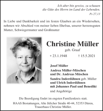 Traueranzeige von Christine Müller von Zeitung am Sonntag